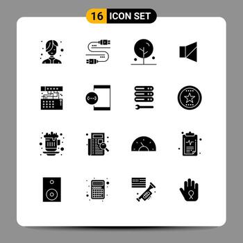 16 glifos sólidos universales establecidos para la conexión de aplicaciones web y móviles elementos de diseño vectorial editables de campana silenciosa floreciente de twitter vector