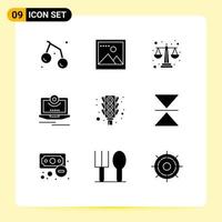 Pictogram Set of 9 Simple Solid Glyphs of signal video balance scale monitor camera Editable Vector Design Elements