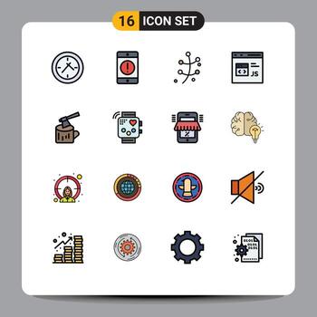 Modern Set of 16 Flat Color Filled Lines Pictograph of ax development growth develop code Editable Creative Vector Design Elements