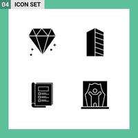 Pack of 4 creative Solid Glyphs of diamond bundle buildings landscape report Editable Vector Design Elements