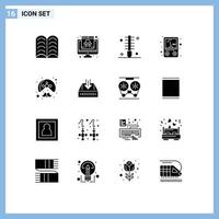 Set of 16 Vector Solid Glyphs on Grid for man voltmeter beauty meter salon Editable Vector Design Elements