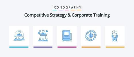 estrategia competitiva y paquete de iconos azul 5 de capacitación corporativa que incluye gastos. consumo. presentación. escuela. educación. diseño de iconos creativos vector