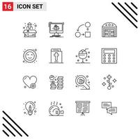 Group of 16 Outlines Signs and Symbols for cookie construction sketch city strategy Editable Vector Design Elements