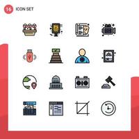 Pack of 16 creative Flat Color Filled Lines of data usb book video camera Editable Creative Vector Design Elements