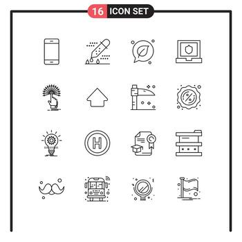16 Universal Outlines Set for Web and Mobile Applications reach security pipette dropper laptop leaf Editable Vector Design Elements