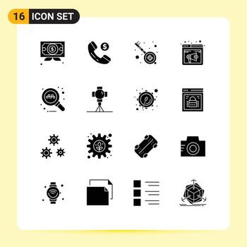 símbolo de icono universal grupo de 16 glifos sólidos modernos de página web de búsqueda música altavoz internet elementos de diseño vectorial editables vector