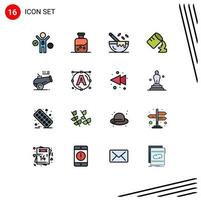 Mobile Interface Flat Color Filled Line Set of 16 Pictograms of mortar cannon cooking big gun water Editable Creative Vector Design Elements