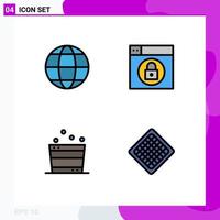 Pictogram Set of 4 Simple Filledline Flat Colors of communication sauna globe lock fast Editable Vector Design Elements