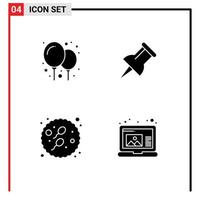 Mobile Interface Solid Glyph Set of 4 Pictograms of balloon create marker baby laptop Editable Vector Design Elements