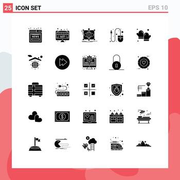 paquete de glifos sólidos de 25 símbolos universales de herramientas, hardware, pc, computadora, bocetos, elementos de diseño vectorial editables vector