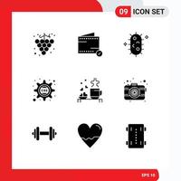 Mobile Interface Solid Glyph Set of 9 Pictograms of hearts tea biochemistry css gear cog Editable Vector Design Elements