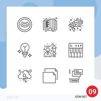 Pictogram Set of 9 Simple Outlines of celebration performance advertisement efficiency light Editable Vector Design Elements