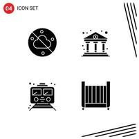 Set of 4 Modern UI Icons Symbols Signs for cloudless subway bank finance transportation Editable Vector Design Elements