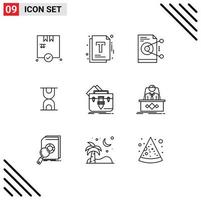 Modern Set of 9 Outlines and symbols such as file portfolio share loading glass Editable Vector Design Elements