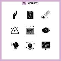 9 Universal Solid Glyphs Set for Web and Mobile Applications computer science meteor highly danger Editable Vector Design Elements