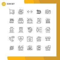 25 Universal Line Signs Symbols of camera it protection hands experiment right Editable Vector Design Elements