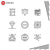 9 User Interface Outline Pack of modern Signs and Symbols of ui basic advertisement lollipop candy Editable Vector Design Elements