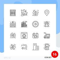 16 Universal Outlines Set for Web and Mobile Applications finance basket gift pin location Editable Vector Design Elements