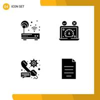 4 Solid Glyph concept for Websites Mobile and Apps signal website router dashboard gear Editable Vector Design Elements