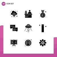 Group of 9 Solid Glyphs Signs and Symbols for ship space ship badge education comment Editable Vector Design Elements
