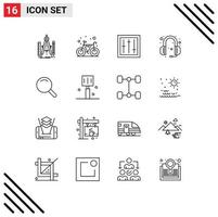 Set of 16 Modern UI Icons Symbols Signs for headphone headphones gym communications mixer Editable Vector Design Elements