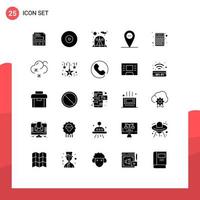 Set of 25 Vector Solid Glyphs on Grid for forecast math camping finance location Editable Vector Design Elements