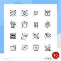 16 Thematic Vector Outlines and Editable Symbols of environment earth day light fire escape Editable Vector Design Elements