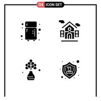 Set of 4 Commercial Solid Glyphs pack for electronic flower building home people Editable Vector Design Elements