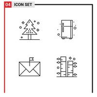 grupo de 4 colores planos de línea de relleno modernos establecidos para elementos de diseño vectorial editables de sobre de nevera de vacaciones de contacto de celebración vector