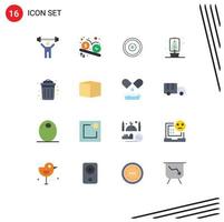 Group of 16 Modern Flat Colors Set for garbage travel watch camping learning Editable Pack of Creative Vector Design Elements