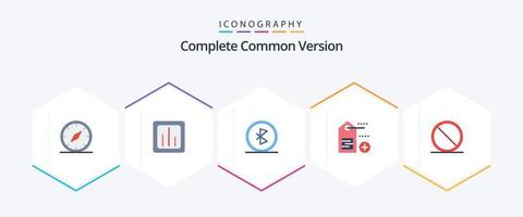 Complete Common Version 25 Flat icon pack including tag. add. report. wireless. connection vector