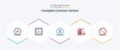 Complete Common Version 25 Flat icon pack including tag. add. report. wireless. connection vector
