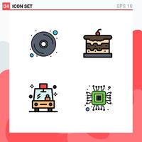 Modern Set of 4 Filledline Flat Colors and symbols such as cd vehicle bakery food chip Editable Vector Design Elements