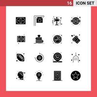 16 Thematic Vector Solid Glyphs and Editable Symbols of paint art manual movie tax Editable Vector Design Elements