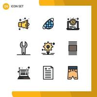 Set of 9 Modern UI Icons Symbols Signs for thumbnails idea laptop gear tool Editable Vector Design Elements