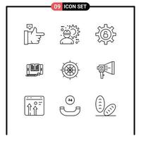 Stock Vector Icon Pack of 9 Line Signs and Symbols for navigation tranfer protection tablet file Editable Vector Design Elements