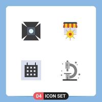 paquete de 4 signos y símbolos de iconos planos modernos para medios de impresión web, como elementos de diseño de vectores editables de biología de objetivos de diseño de enfoque