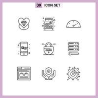 9 Universal Outline Signs Symbols of protection data gauge online seo Editable Vector Design Elements