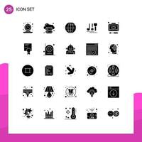 Editable Vector Line Pack of 25 Simple Solid Glyphs of development service internet hotel internet Editable Vector Design Elements