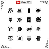 16 Universal Solid Glyph Signs Symbols of connector technology battery image cloud Editable Vector Design Elements