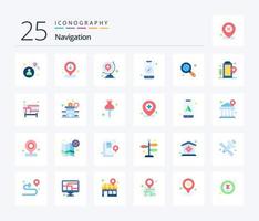 paquete de iconos de navegación de 25 colores planos que incluye Internet. móvil. globo. dirección. mapa
