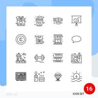 16 Universal Outline Signs Symbols of coin presentation balloon office lecture Editable Vector Design Elements