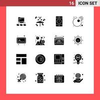 16 User Interface Solid Glyph Pack of modern Signs and Symbols of picture frame cellphone meteor asteroid Editable Vector Design Elements
