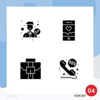 Set of 4 Vector Solid Glyphs on Grid for accept briefcase office running suitcase Editable Vector Design Elements