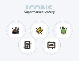 Grocery Line Filled Icon Pack 5 Icon Design. vegetables. broccoli. bone. piece of cheese. cheese vector