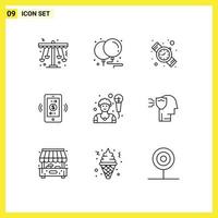 Pack of 9 creative Outlines of man communications party internet of things connections Editable Vector Design Elements