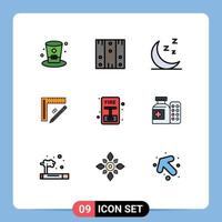 Set of 9 Modern UI Icons Symbols Signs for emergency repair wood pencil ruler Editable Vector Design Elements