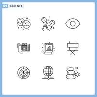 9 iconos creativos, signos y símbolos modernos de contacto analítico, llamadas de canto, negocios, elementos de diseño vectorial editables. vector