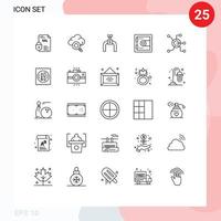 conjunto de pictogramas de 25 líneas simples de casillero de motivación de canalización de datos en todo el mundo elementos de diseño vectorial editables vector