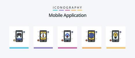 Mobile Application Line Filled 5 Icon Pack Including dating. app. app. mobile. application. Creative Icons Design vector